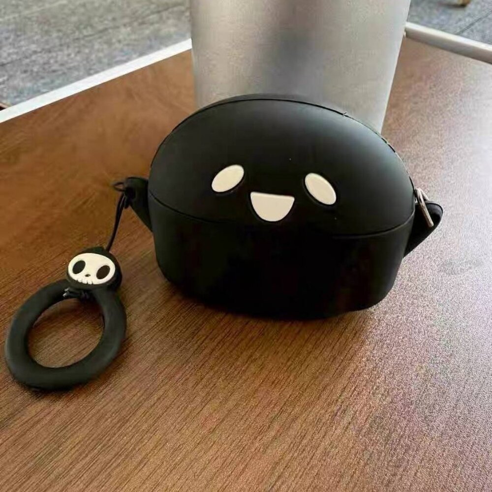 Cute Black Earbud Case Cover with Charm Ring